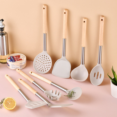 橡木柄不粘锅硅胶厨具烹饪铲勺厨