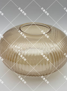 灯罩条纹扁圆18cm中式灯笼玻璃琥珀茶色E27吊灯灯具灯饰外罩外壳