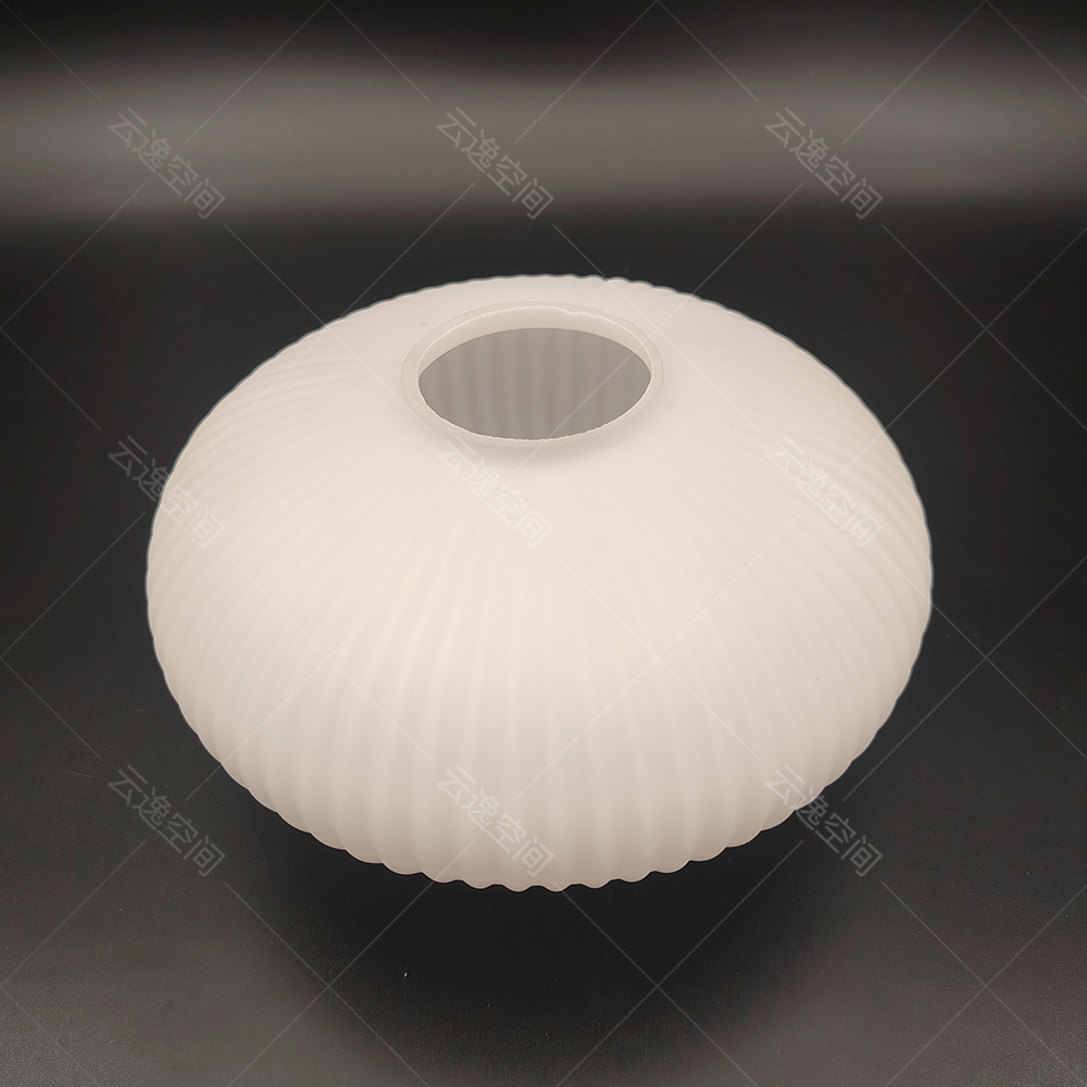 新中式复古多纹扁圆条纹灯笼沙白白色奶白吊灯灯具灯饰玻璃灯罩