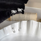 奥地利公主 甜美流苏蝴蝶结珍珠耳环女小众精致长款 优雅银针耳钉