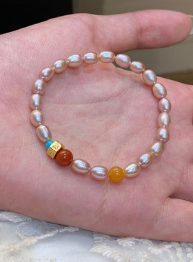 粉紫米珠天然淡水珍珠手链女轻奢小众手串高级感串珠南红玛瑙手饰