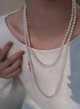 珍珠毛衣链长款秋冬叠戴项链配饰女小众轻奢高级感串珠不掉色饰品