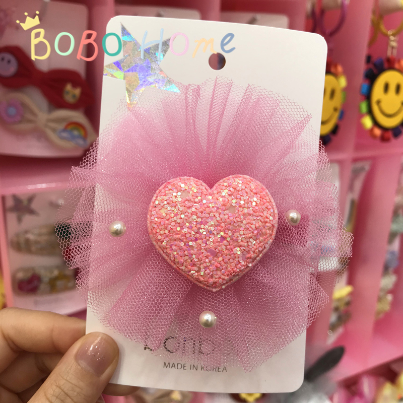 女孩甜美风网纱爱心花朵儿童发夹