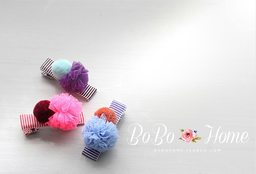 韩国进口BDkids儿童发饰可爱网纱球球发夹女宝宝发卡女孩夹弹簧夹