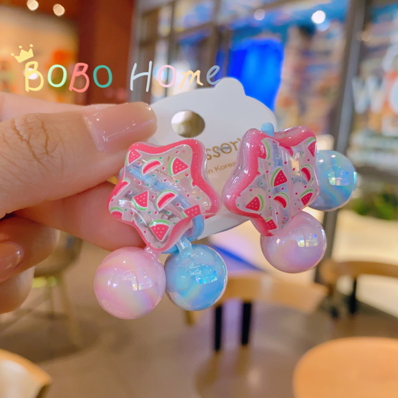 韩国发饰 小清新可爱西瓜彩色撞色球球绕绕发绳 女童马尾弹力发绳