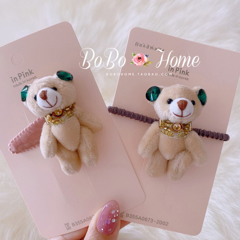 韩国进口inpink少女发饰 甜美水钻小熊发圈 女童卡通碎发侧边夹