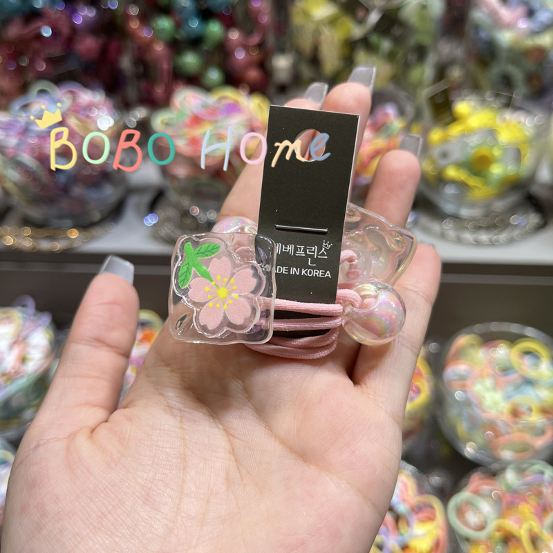 韩国bebe prince儿童发饰 亚克力透明方形花朵发绳 女童彩色皮筋