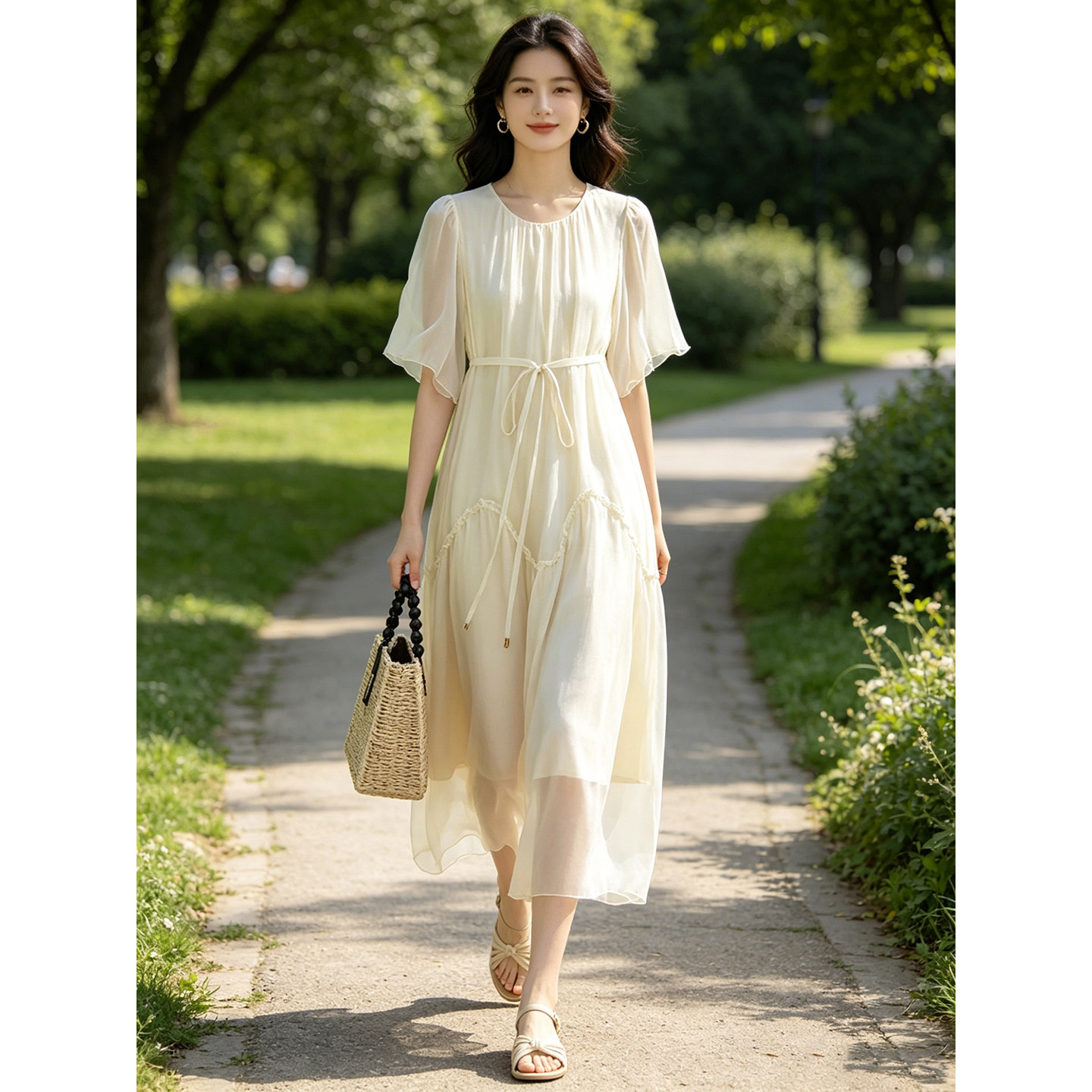 2026夏季真丝度假沙滩仙女连衣裙