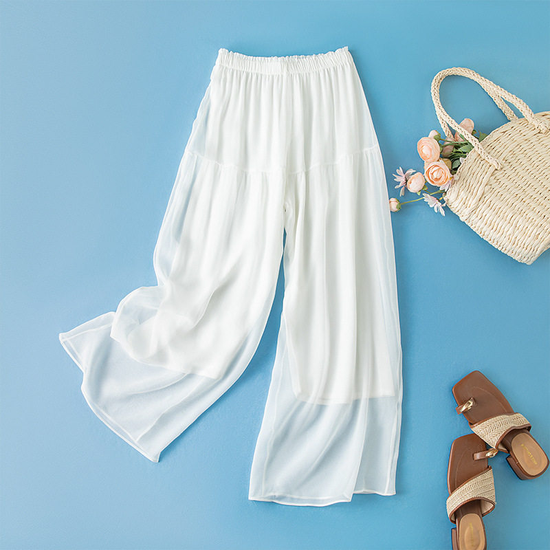 真丝桑蚕丝春夏薄款休闲阔腿裤长裤飘逸直筒裤双层高腰显瘦女