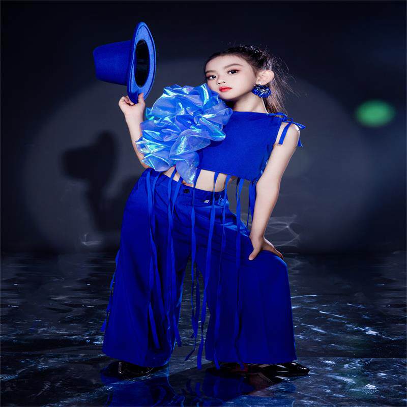 新款女童宝蓝绿色套装西裤走秀潮服摩登潮服T台时尚模特演出服装
