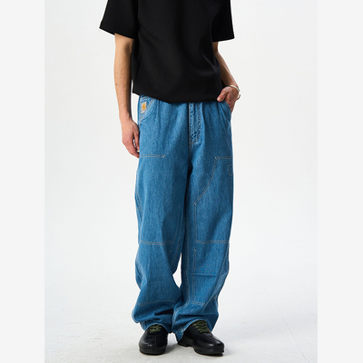 Removed Pocket Double Knee Pant假双膝水洗宽松直筒牛仔裤
