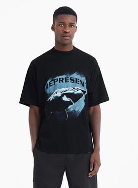 REPRESENT SHARK 短袖美潮小众潮牌宽松做旧圆领鲨鱼印花T恤 FW22