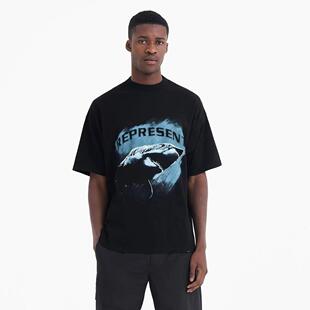 美潮小众潮牌宽松做旧圆领鲨鱼印花T恤 短袖 FW22 SHARK REPRESENT