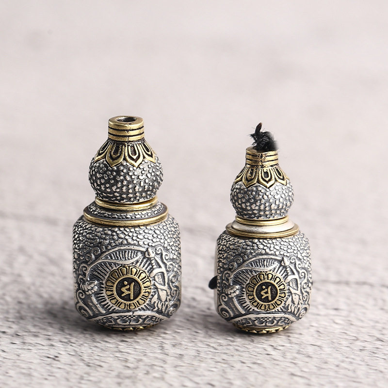 s925银狻猊分体三通文书菩萨心咒文玩配饰佛头星月菩提佛珠金刚