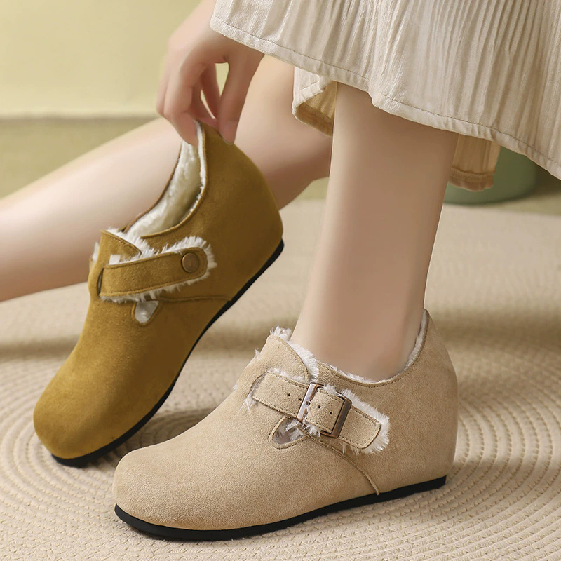 6cm内增高全包勃肯鞋女2025新款冬一脚蹬毛毛鞋外穿高级感豆豆鞋