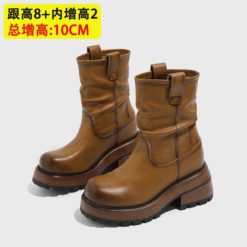 秋冬季复古短靴增高13厘米英伦风防滑中筒马丁靴时尚潮流高跟女靴