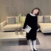 现货 连衣裙 秋冬 两色 153 蕾丝花边 儿童新款 丝绒 甜美