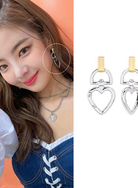 特价现货YoungWon正品韩剧ITZY崔智秀Lia同款合金心锁耳环925银针