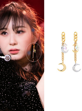 特价现货YoungWon正品IZONE李彩演同款水晶月亮不对称耳环925银针