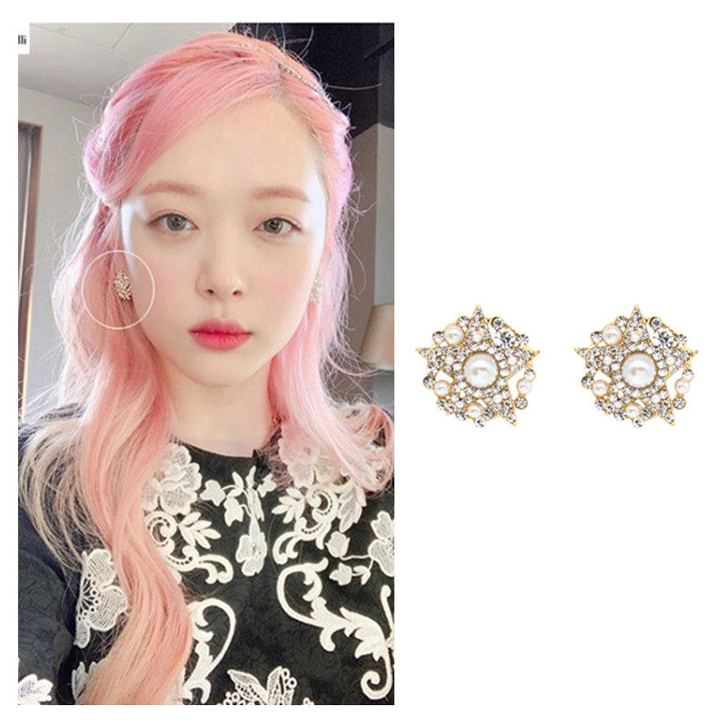 特价现货正品李珠妍崔雪莉TWICE SANA同款水晶珍珠耳环925银耳夹