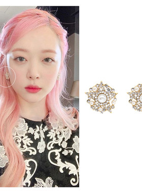 特价现货正品李珠妍崔雪莉TWICE SANA同款水晶珍珠耳环925银耳夹