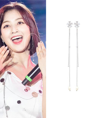 特价现货AOA金雪炫TWICE朴志效同款水晶小花珍珠长款耳环925银针