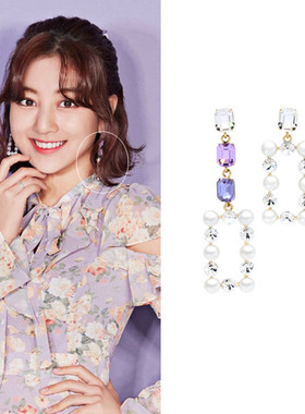 特价现货YoungWon正品TWICE朴志效同款水晶珍珠不对称耳环925银针