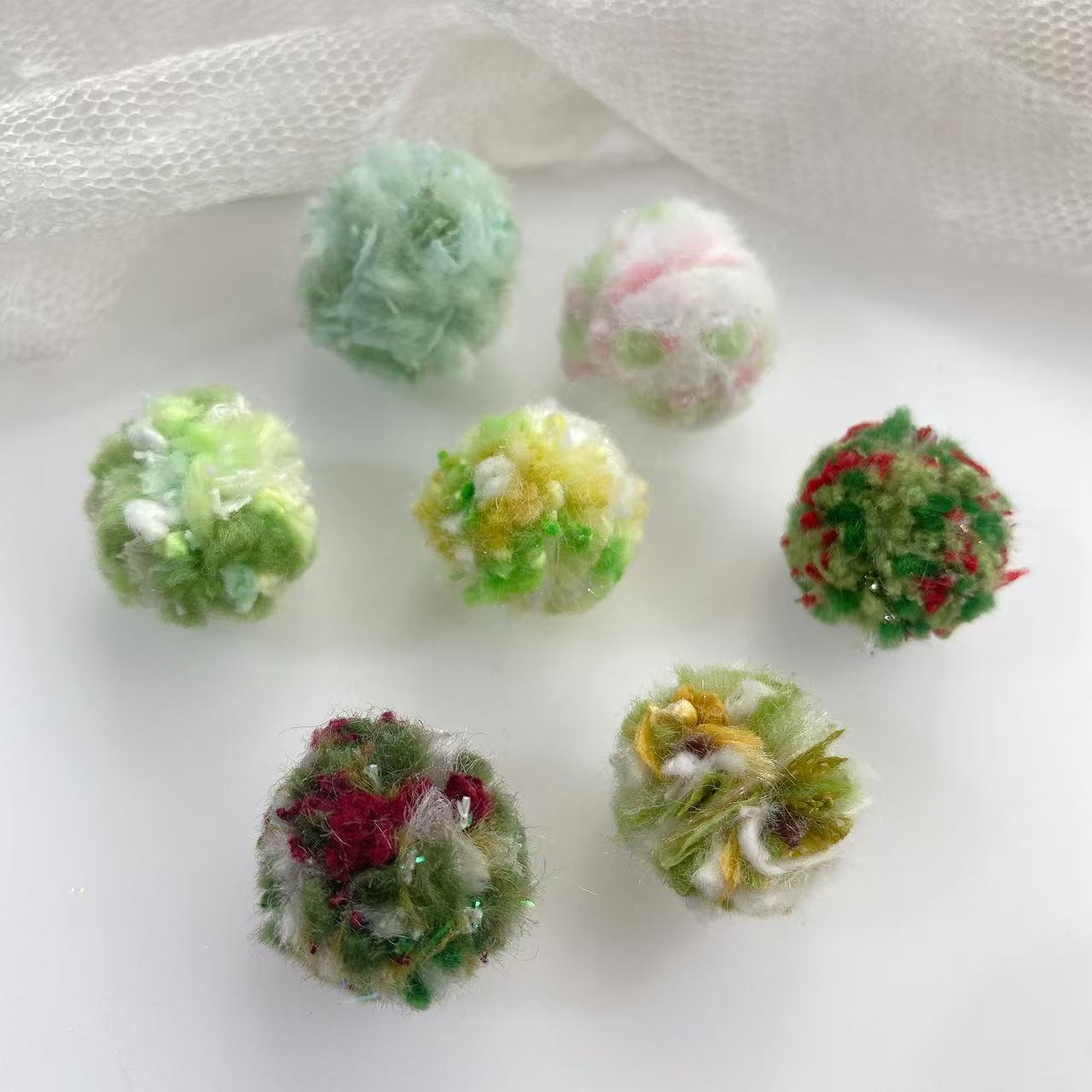 春天色绿色系特色手工小毛球原创辅料文玩串珠手混线绒球DIY饰品D