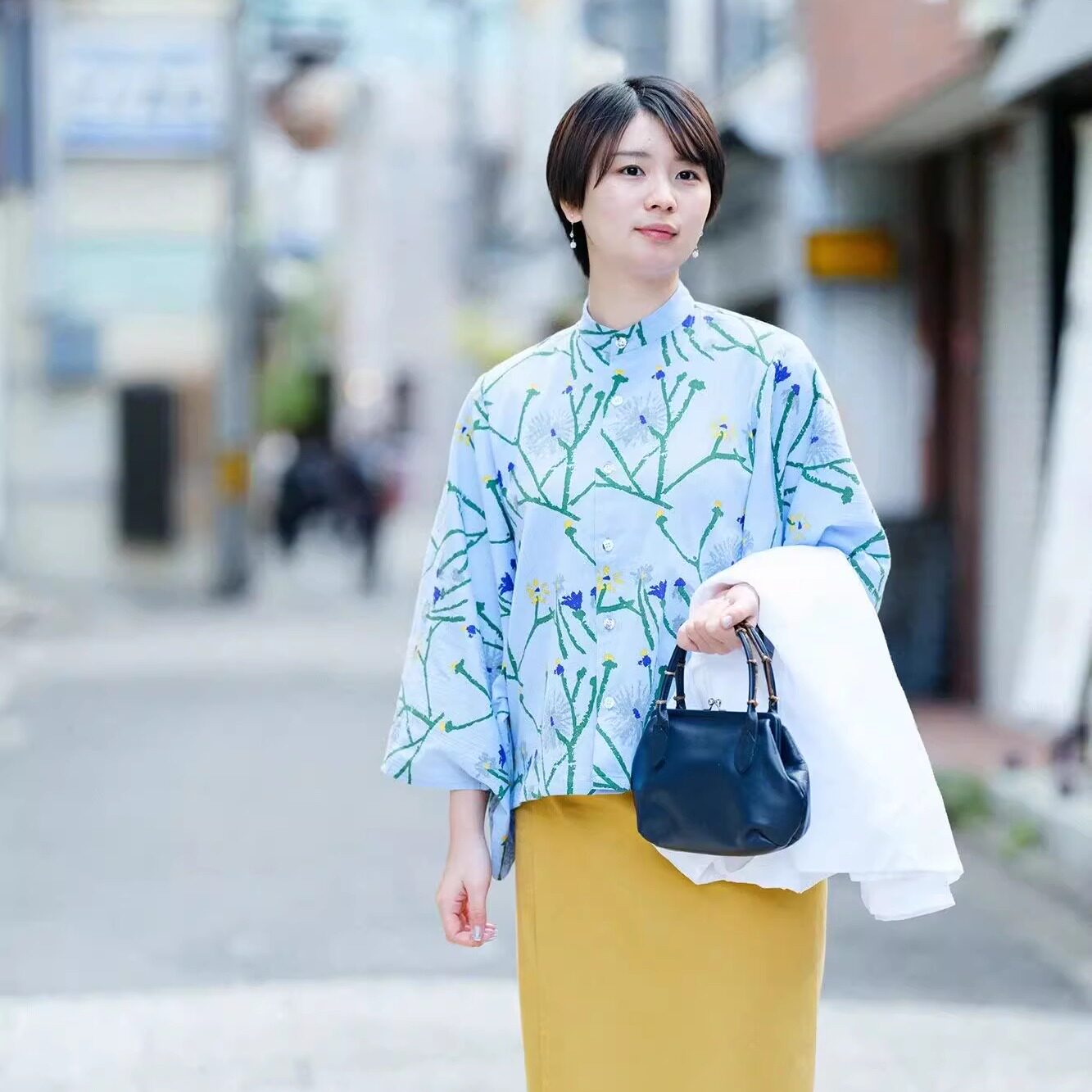 sousou代购日本京都设计师女宽松立V领上衣T恤高岛缩和服袖散步