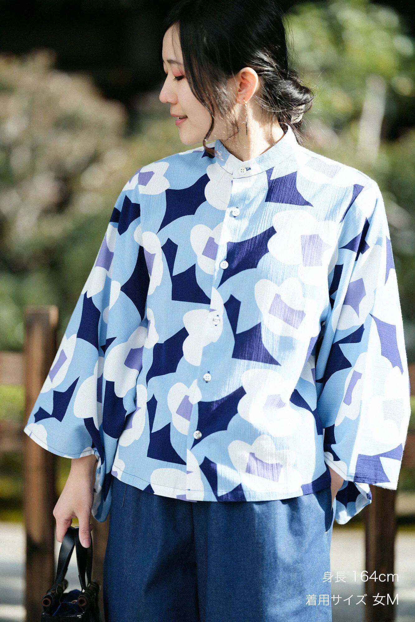 sousou代购日本京都设计女立领高島縮全棉宽松和服袖草衣外套Yume