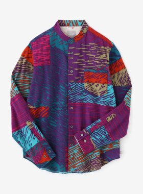 sousou日本代购Yousou男女长袖全棉高島縮立领经典印花衬衫混沌