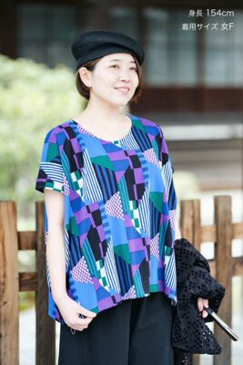 短袖宽松薄款几何全棉女