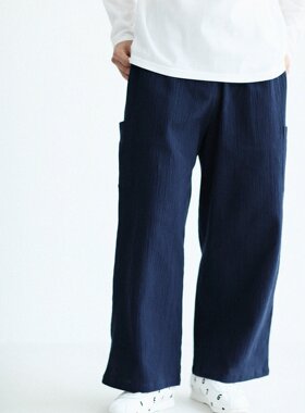 sousou代购日本Yousou京都男士宽松工装裤高島縮大口袋长裤数字蓝