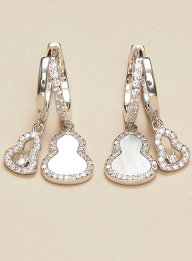 AHCHOO 静奢风手工S925银镶钻双葫芦耳环白贝母红玛瑙福禄耳饰女