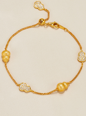 AHCHOO 静奢老钱通体S925纯银拉丝葫芦手链满镶锆石福禄手环女