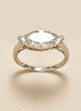 AHCHOO 静奢简约3克拉水滴马眼莫桑石戒高级感S925银指环情侣对戒