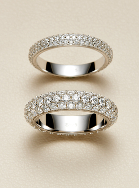 AHCHOO 静奢超闪莫桑石钻白金戒指925银满镶细钻指环男女情侣送礼