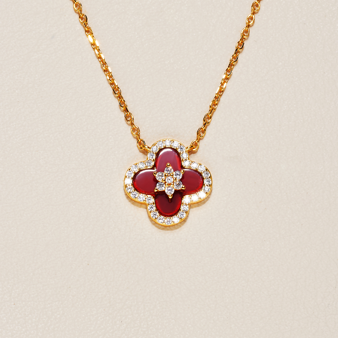 AHCHOO 静奢精工S925纯银微镶红玛瑙项链本命年幸运红色锁骨链女