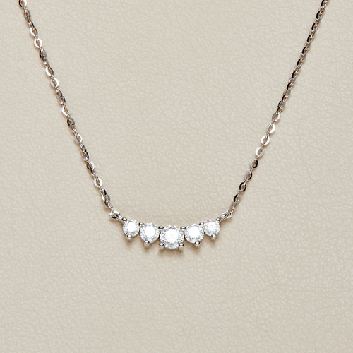 AHCHOO 静奢通勤火彩爆闪5钻莫桑石微笑项链小众高级S925银锁骨链