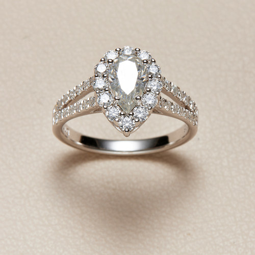 AHCHOO 轻奢重工爆闪火彩1克拉莫桑石水滴戒指S925银满钻指环送礼