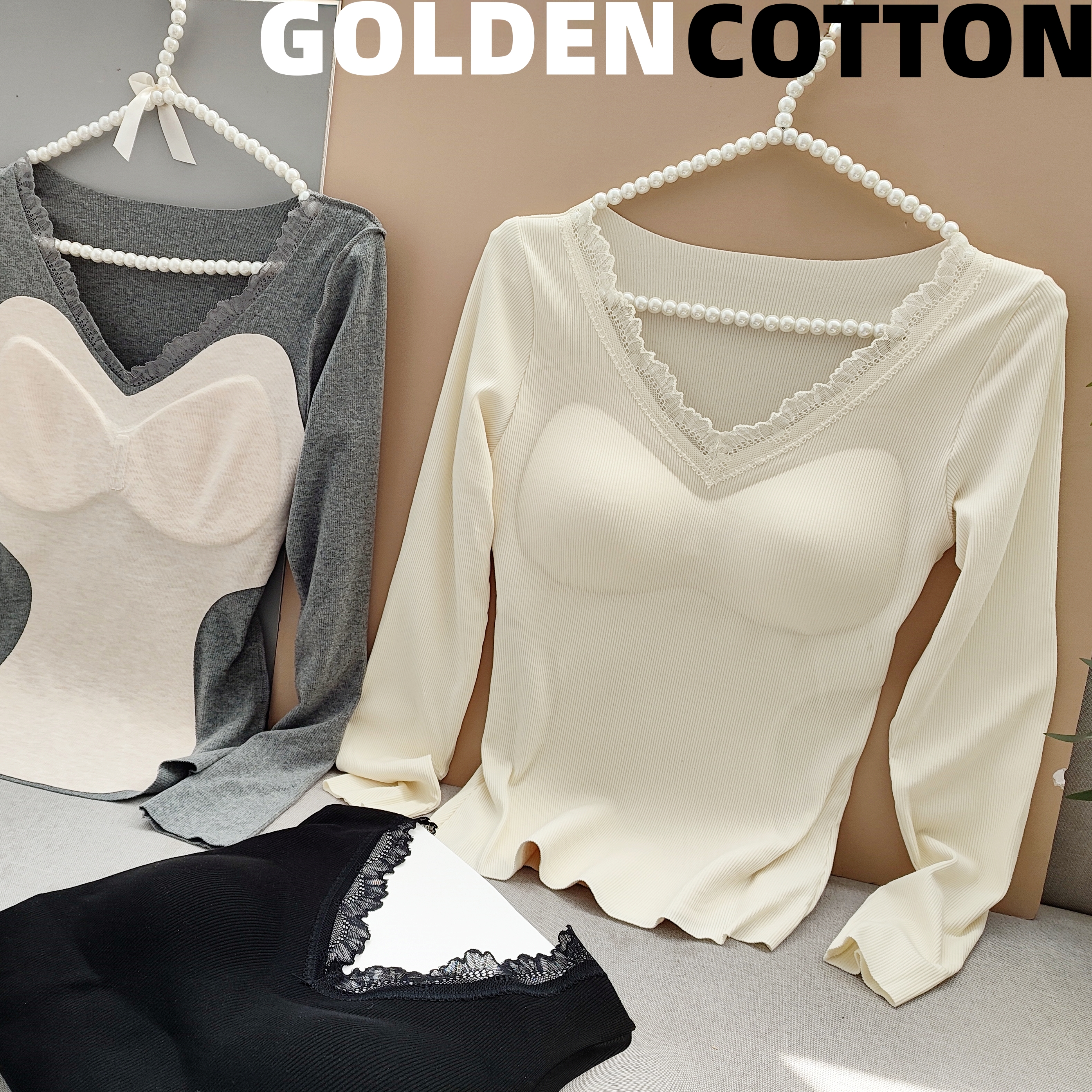 高效显瘦科技贴片加绒打底衫V领40支新疆纯棉秋冬秋衣AOK保暖上衣