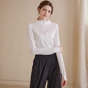 2023春秋新款长袖健身衣半开拉链运动T恤polo领显瘦瑜伽服时尚女