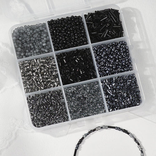 9宫格混款黑色玻璃米珠串珠手工diy手链项链耳环发簪材料饰品配件