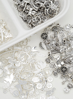 包邮100个混款古银亮银隔珠三通花托隔片吊坠材料包diy手工饰品
