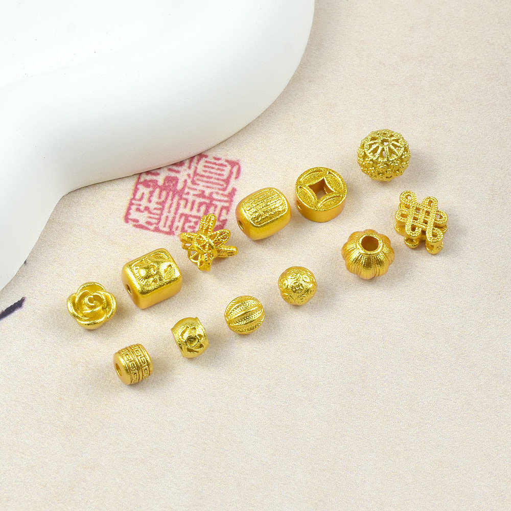 强保色18K沙金哑金铜钱金珠莲花隔珠diy手工串珠手链项链饰品配件