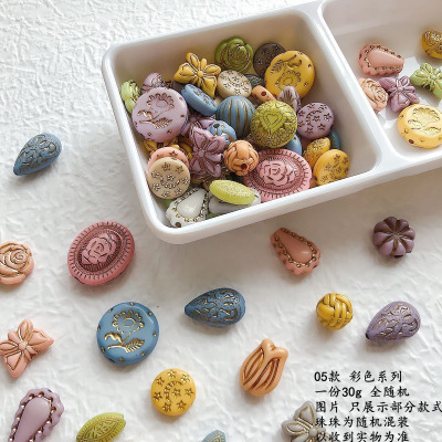 亚克力复古彩色描金玫瑰花椭圆珠