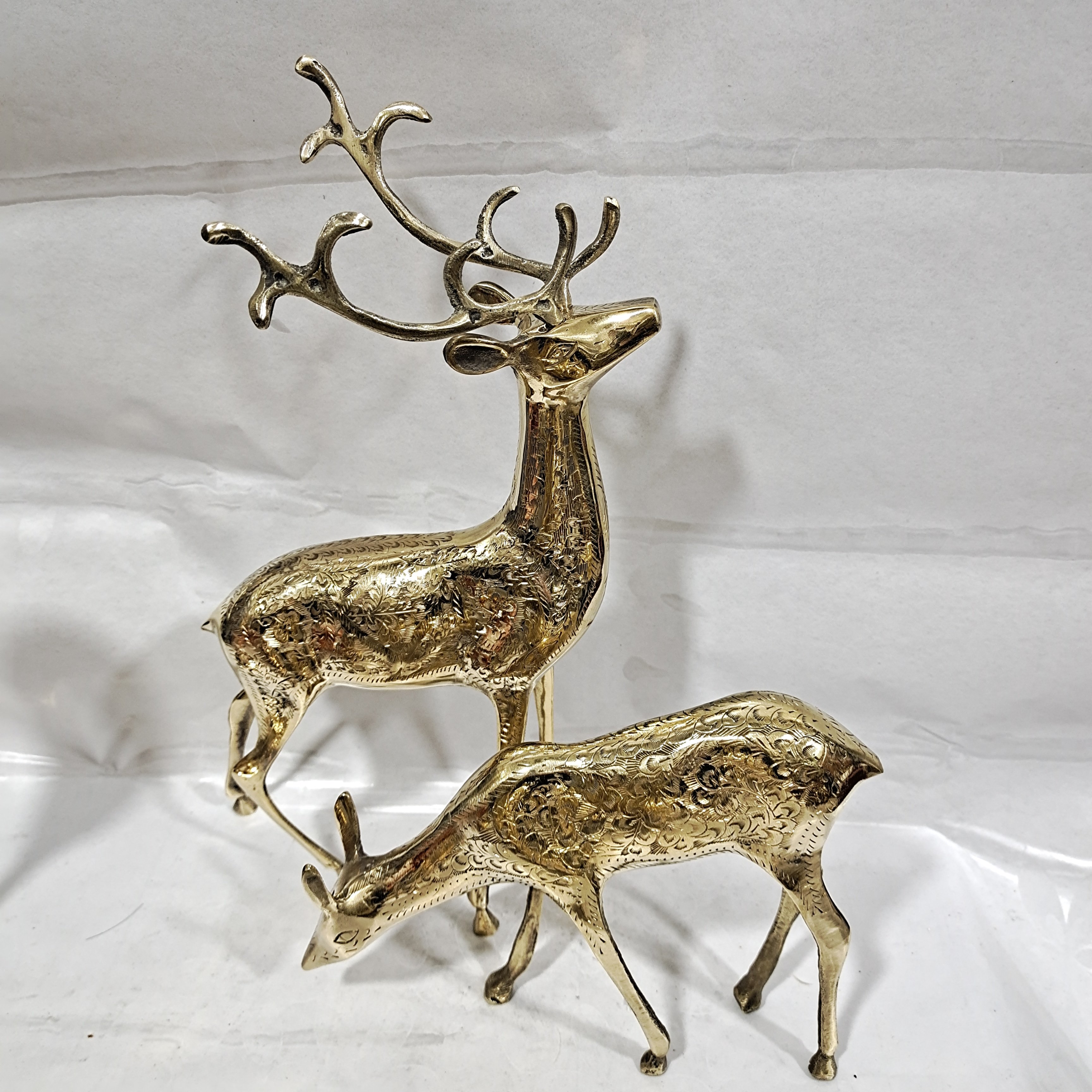 33厘米铜鹿摆件进口手工轻奢风家居装饰金色纯铜鹿鹿通福鹿寿