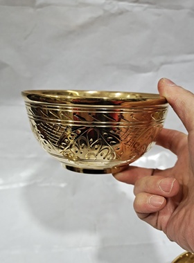铜碗纯铜黄铜巴基斯坦手工摆件陶瓷饭碗金色米饭碗复古杯碟