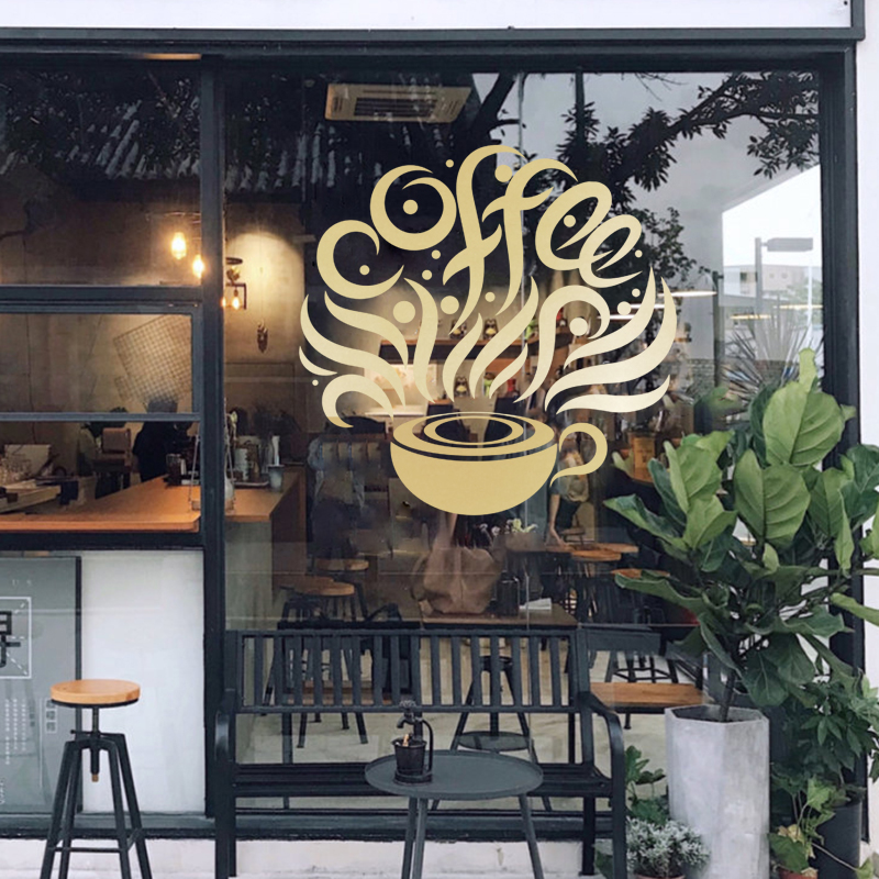 文艺简约咖啡杯英文咖啡馆奶茶甜品店铺背景墙装饰橱窗玻璃贴纸画图片