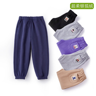 千趣秋冬新款儿童加绒长裤男女童超柔银狐绒裤子保暖休闲裤运动裤